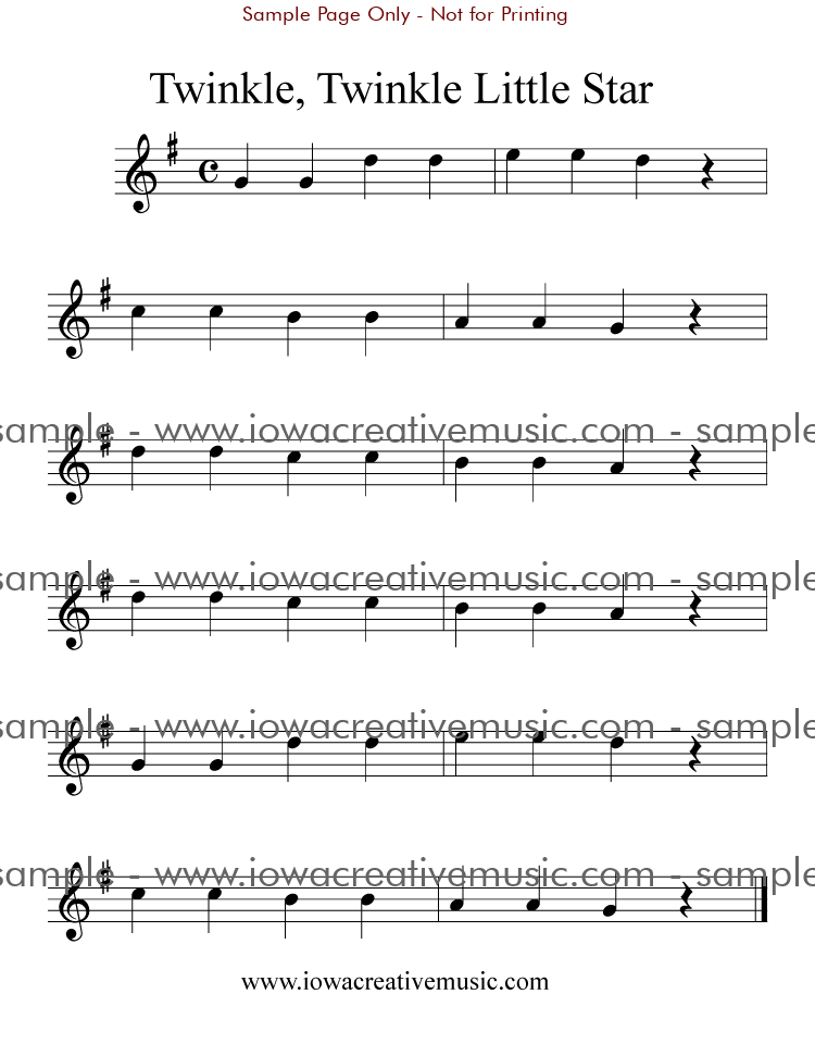 Twinkle, Twinkle Little Star; in G - Free Flute Sheet Music