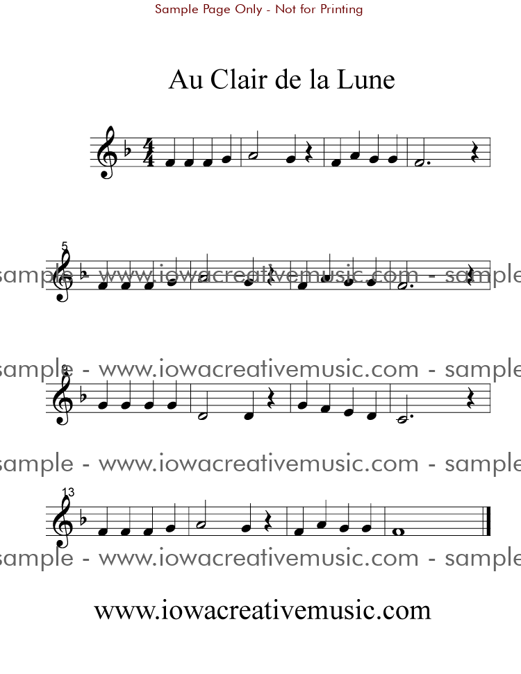 Trumpet Sheet Music - Au Clair de la Lune; with Piano